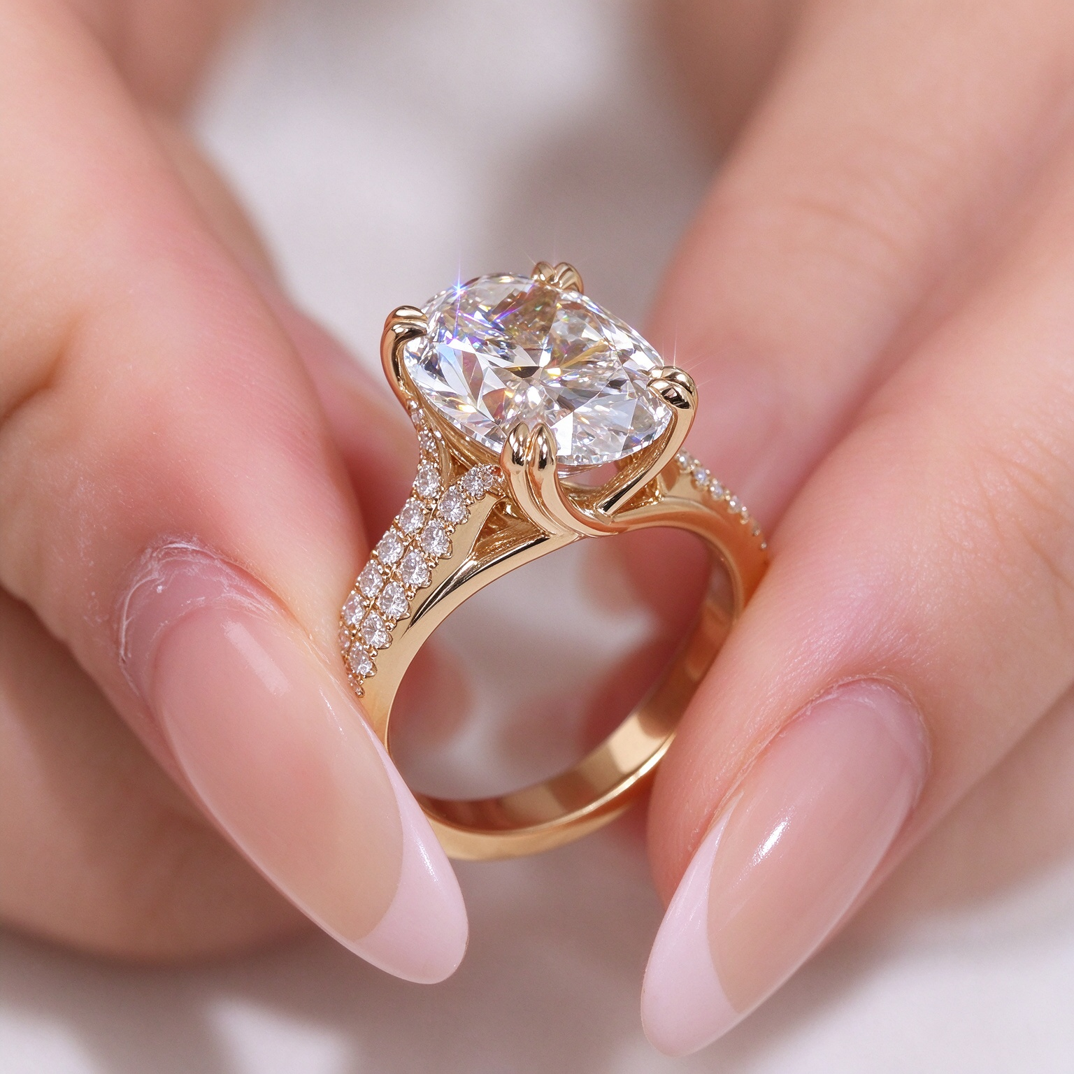 Carat Oval Lab Grown Diamond Engagement Ring, Double Row Pave Side Stones, Luxury IGI Certified Women’s Proposal Ring(Image1) Carat Oval Lab Grown Diamond Engagement Ring, Double Row Pave Side Stones, Luxury IGI Certified Women’s Proposal Ring(Image2)