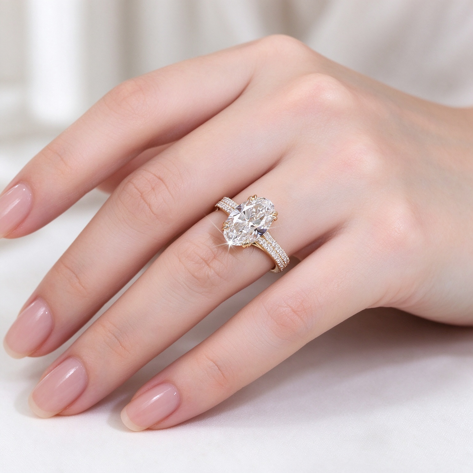 Carat Oval Lab Grown Diamond Engagement Ring, Double Row Pave Side Stones, Luxury IGI Certified Women’s Proposal Ring(Image2) Carat Oval Lab Grown Diamond Engagement Ring, Double Row Pave Side Stones, Luxury IGI Certified Women’s Proposal Ring(Image3)